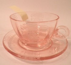 Original Pink Flanders Elegant Tiffin Glass Cup Saucer Depression Fleabites - £63.72 GBP