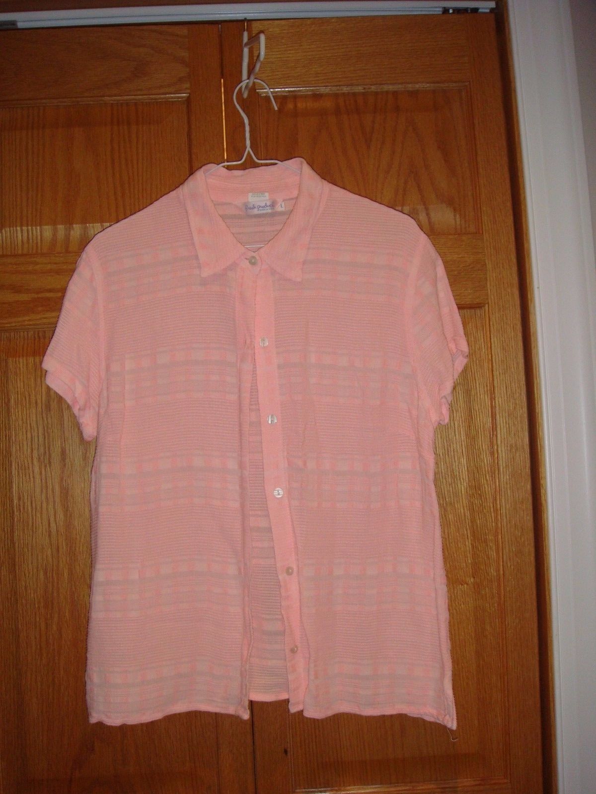 Fresh Produce Top L Pastel Pink Woven Stripe Camp Top - $14.99