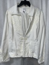 Coldwater Creek Spirit Women&#39;s Off White Embroidered Denim Jean Jacket  ... - $34.65