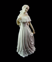 Vintage Porcelain Woman in White Dress &amp; Bouquet 1950s Tall Centerpiece Figurine - £53.07 GBP