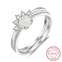2 Pcs/Set 925 Sterling Silver Stackable Opal Ring Clear CZ Finger Rings for Wome - £18.39 GBP