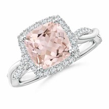 ANGARA Twisted Shank Cushion Morganite Halo Engagement Ring in 14K Gold - £1,119.92 GBP