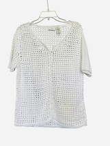 Liz Claiborne Womens Sweater Sz L White Crochet Cardigan Cover Up Beachy... - $18.80