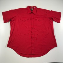 Ely Cattleman Shirt Mens 18.5 Tall Red Pearl Snaps Short Sleeve Button Up Cowboy - £16.13 GBP