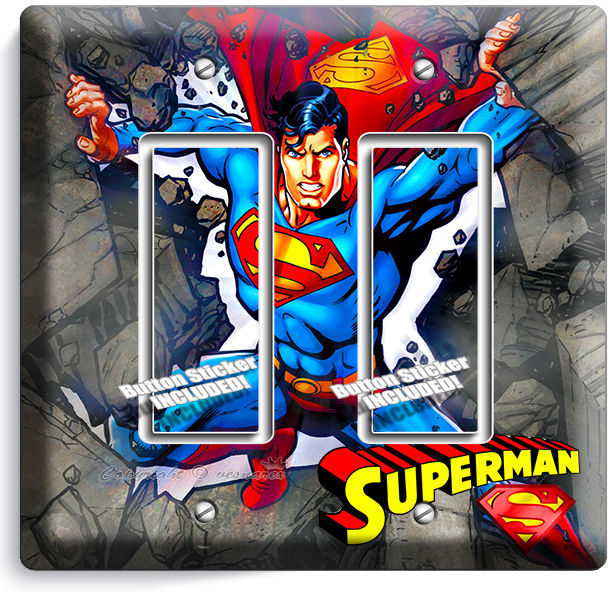 SUPERMAN CARTOON COMICS DOUBLE GFCI LIGHT SWITCH WALL PLATE COVER BOYS BEDROOM