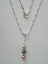 Triple Metal Foil Bead Pendant w/ 16&quot; Sterling Silver 1.5 mm Bead Chain&quot; - £19.11 GBP