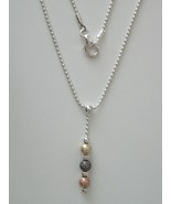 Triple Metal Foil Bead Pendant w/ 16&quot; Sterling Silver 1.5 mm Bead Chain&quot; - £18.98 GBP