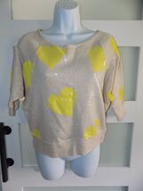 Hard Candy Beige Sequined W/Yellow Hearts Doleman Sleeve Shirt Size M (7... - $20.00