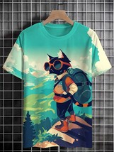 Men&#39;s Cat Climbing Mountain Outdoors Art Print Casual T-Shirt - $20.00