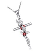 Flower Cross Necklace 925 Sterling Silver Carnation Jewlery - $2,358.23 MXN