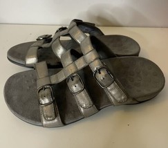 VIONIC SZ 6 MISA SILVER SHEEN LEATHER DERP CUP ORTHRITIC 3 STRAP SANDALS... - $20.00