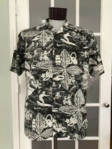 Land's End Men's XL Hawaiian Casual Shirt Black Hawaii Palm Surfing Hula - $12.99