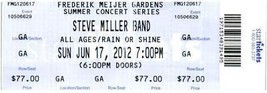 Steve Miller Bande Ticket Stub Juin 17 2012 Grand Rapids Michigan - £25.10 GBP