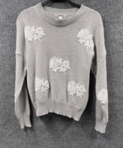 Say What Sweater Womens Large Grey White Lace Flower Design Long Sleeve ... - £20.12 GBP