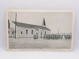 Camp Edwards MA Chapel Marching Soldiers Real Photo Postcard RPPC 1942 - £10.05 GBP