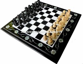 12&quot; Beautiful Marble Chess Playing Table With Inlay Floral Work Decorative H4465 - £255.39 GBP
