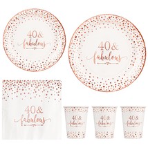 Rose Gold Foil 40 Fabulous Napkins Plates Cups Set For Women 40Th Birthd... - £31.45 GBP
