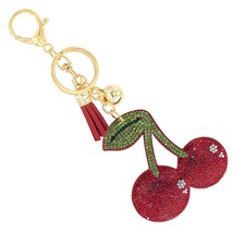 Bling Rhinestone Puffer Cherries Tassel Keyring Bag Charm - €12,71 EUR