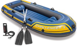 Challenger 3 Inflatable Raft Boat Set With Pump And Oars, Blue, Intex 68... - $113.98