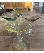 4  Hand Blown Vintage Martini Glasses (black, 2 yellow, purple) 5.5” Tal... - $44.28 CAD