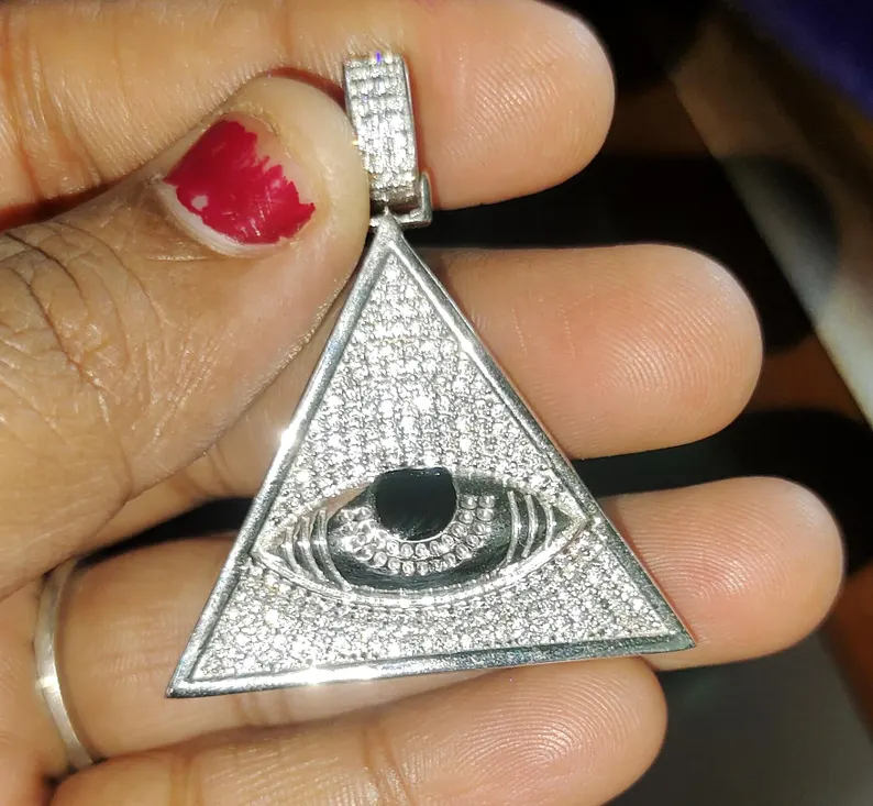 2Ct Round Lab-Created Diamond Triangle Evil Eye Pendant 14K White Gold P... - $149.99
