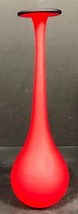 Red Satin Glass with Blue Lip Vase 12” Carlo Moretti style - $74.24