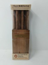 Vintage Regent &amp; Sheffield 6 Piece Steak Knife Set w/ Genuine Mahogany Block NOS - $34.72