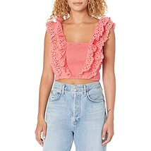 MSRP $148 Bcbgmaxazria Women&#39;s Lace Flutter Sleeve Crop Top Pink Size Small - $89.09