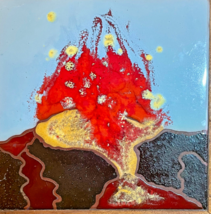 Hawaiian Volcano KALA KOA Art Tile HAWAII Hand Paint Jeffrey Chee Lava F... - £32.79 GBP