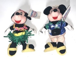 Mickey &amp; Minnie Mouse Tourist Hula Bean Bag Plush 70th Annivers. Disney Vtg 1993 - £25.33 GBP