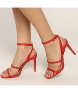 LULUS Faux Leather Leticiya Red Ankle-Strap High Heel Sandals Size 9 - €20,57 EUR