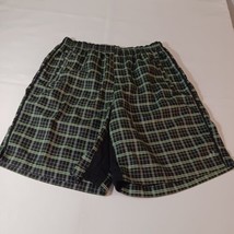 BCG Men&#39;s Black &amp; Green Plaid Elastic Waist Drawstring Shorts Size L (31×9) - $16.82