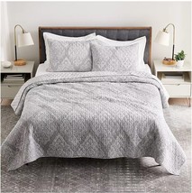 New Sonoma Heritage Reversible Cotton Full/Queen Quilt Damask Grey - £63.28 GBP