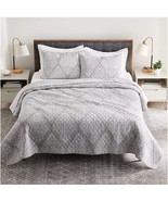 New Sonoma Heritage Reversible Cotton Full/Queen Quilt Damask Grey - £62.75 GBP