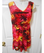 Palmwave Hawaii 100% Rayon Palm Tree Sunset drawstring Waist Short Dress... - $11.87