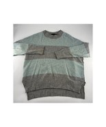 360 Cashmere Sweater Womens Medium Gray Blue Stripe Pullover 100% Cozy C... - £34.00 GBP