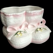 Nursery Planter Baby Booties Boots Ceramic Pink Vtg Mid Century Rubins - £7.78 GBP