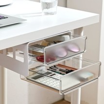 White Hidden Self-Adhesive Under Desk Storage Drawer With 2 Layers, Add A Drawer - £32.75 GBP