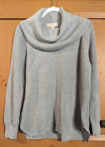 MICHAEL KORS Womens Large Waffle Knit Cowl Neck Pullover Gray Sweater - $15.47