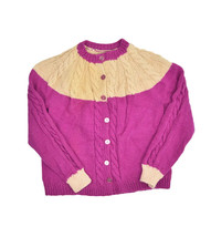 Vintage Wool Cardigan Sweater Womens S Purple Cable Knit Crewneck Grandm... - $38.61
