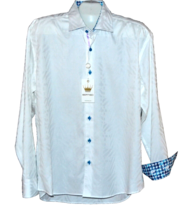 BERTIGO Men’s  Moret White Plaid Blue Trim  Cotton Dress Shirt Size XL /5 - £87.06 GBP