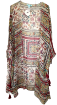 She+Sky Kimono Wrap Womens One Size Silk New w/Tags Florals Tassel Ties Sheer - £18.94 GBP