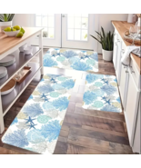 Coastal Coral Print Kitchen Mats SET of 3 - Non-Slip, Soft &amp; Absorbent B... - $59.39