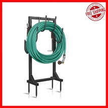 Elegant Black Metal Garden Hose Holder with 6 Hooks - Freestanding &amp; Det... - $57.41