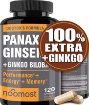 Panax Ginseng Supplement  w/ 100% Extra Ginsenosides + Ginkgo Biloba - 120 Ct - £14.70 GBP