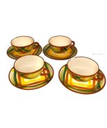 Vintage Set Of 4 Vernonware Homespun Plaid Tea Coffee Cup &amp; Saucers Retro - $23.36