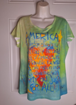 Leoma Lovegrove Cap Sleeve Colorful Artsy America Top Blouse Size Large NWOT - £17.45 GBP