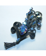 Vintage Black Metal Art Deco Brooch Pin AB Rhinestones Floral Bouquet 16-A - €92,87 EUR