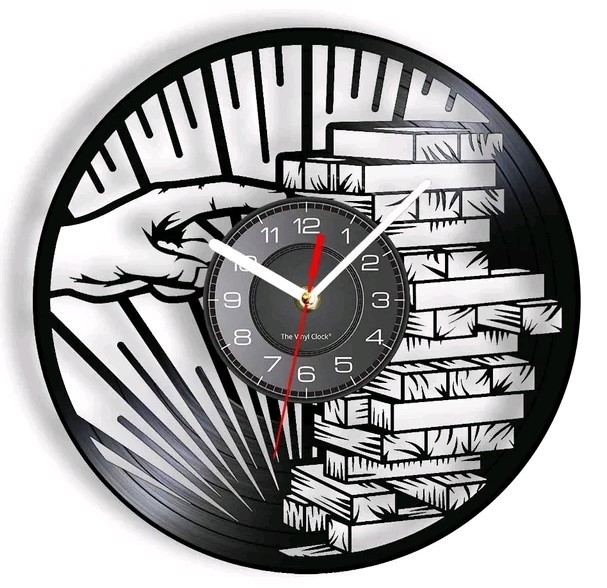 Vinyl Wall Clock Brick Games Jenga Strategy Great Gift Idea - $38.99+