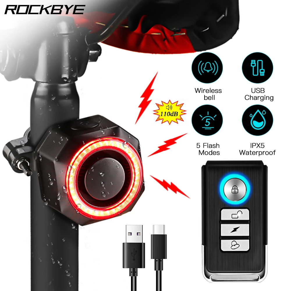Rockbye Bicycle Taillight Alarm Burglar Smart Auto Brake Sensing Bike Rear Light - £26.04 GBP+